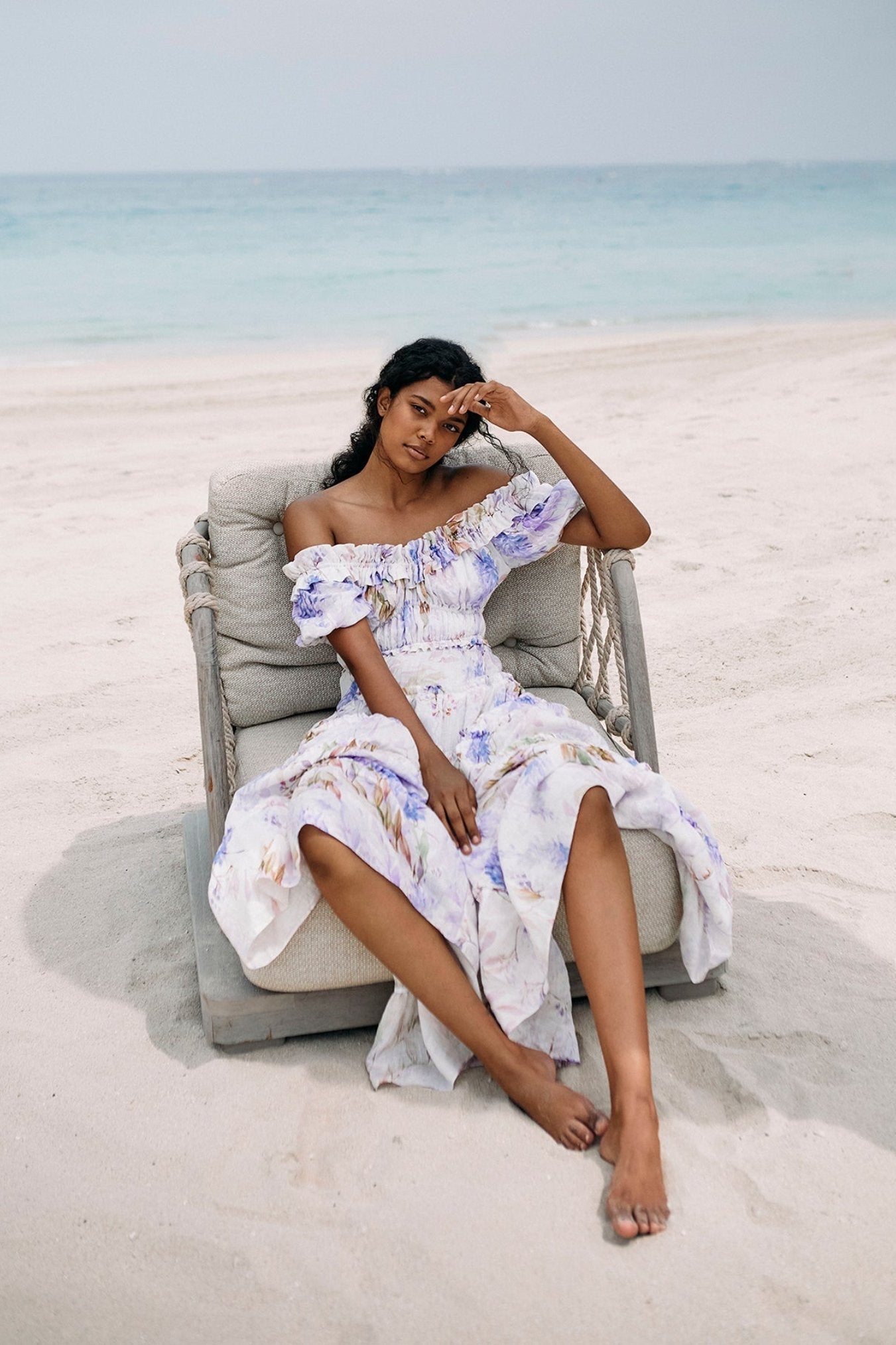 Pauline Laurent® | robe maxi à volants imprimés couleur bruyère