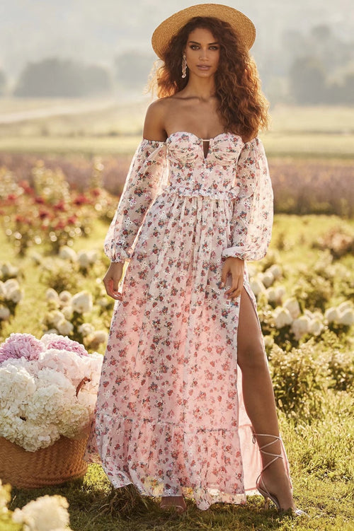 Pauline Laurent® | Robe maxi imprimée sans épaules