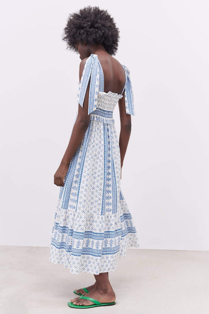 Pauline Laurent® | Robe midi à bretelles froncées