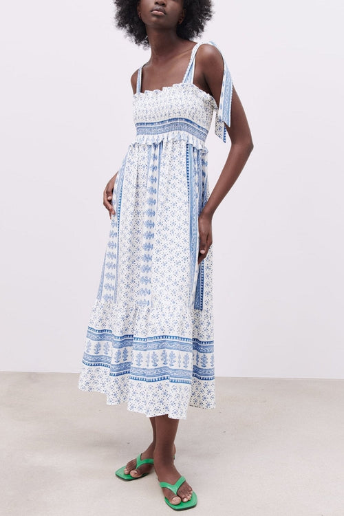 Pauline Laurent® | Robe midi à bretelles froncées