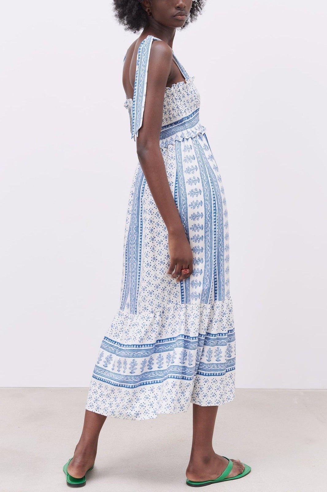 Pauline Laurent® | Robe midi à bretelles froncées