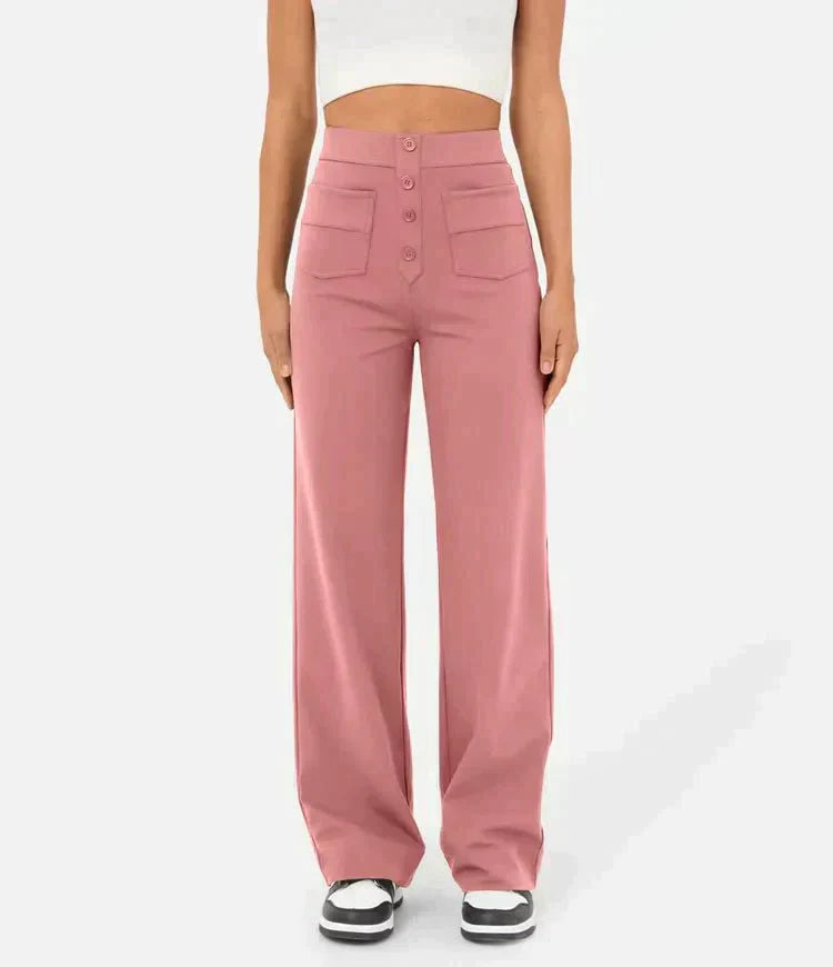 Pantalon élastiqué décontracté avec taille haute