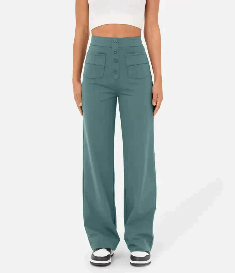 Pantalon élastiqué décontracté avec taille haute
