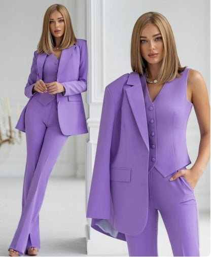 Ensemble chic 3 pièces pour femme avec pantalon, blazer et gilet