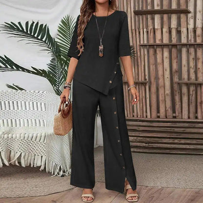 Amelina™ - Ensemble Coordonné avec Boutons pour un Style Élégant et Décontracté