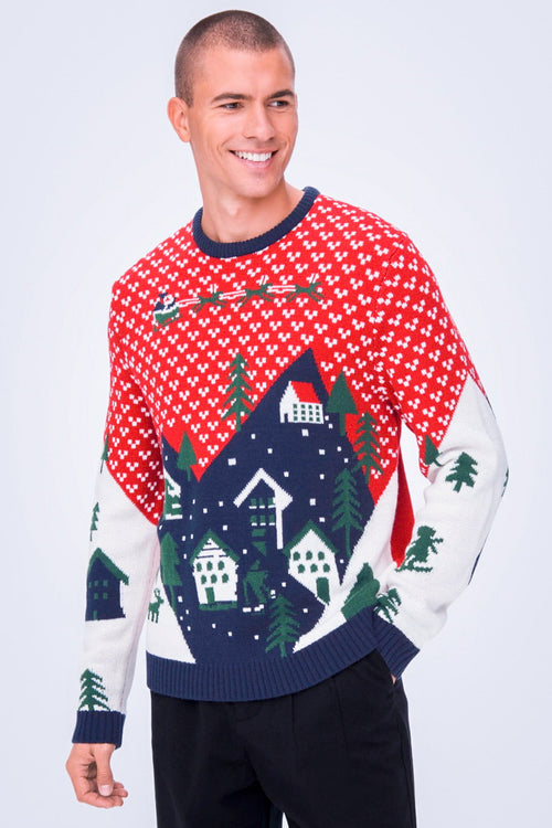 Pull Xmas Landscape Rouge