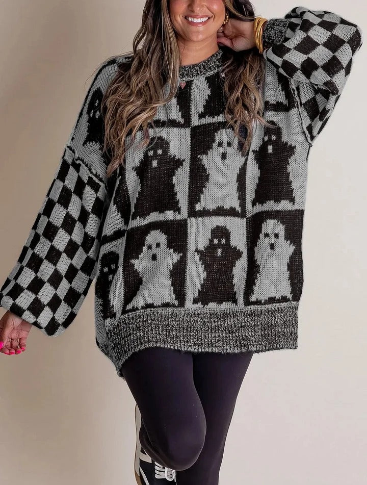 Pull en tricot à carreaux d'Halloween