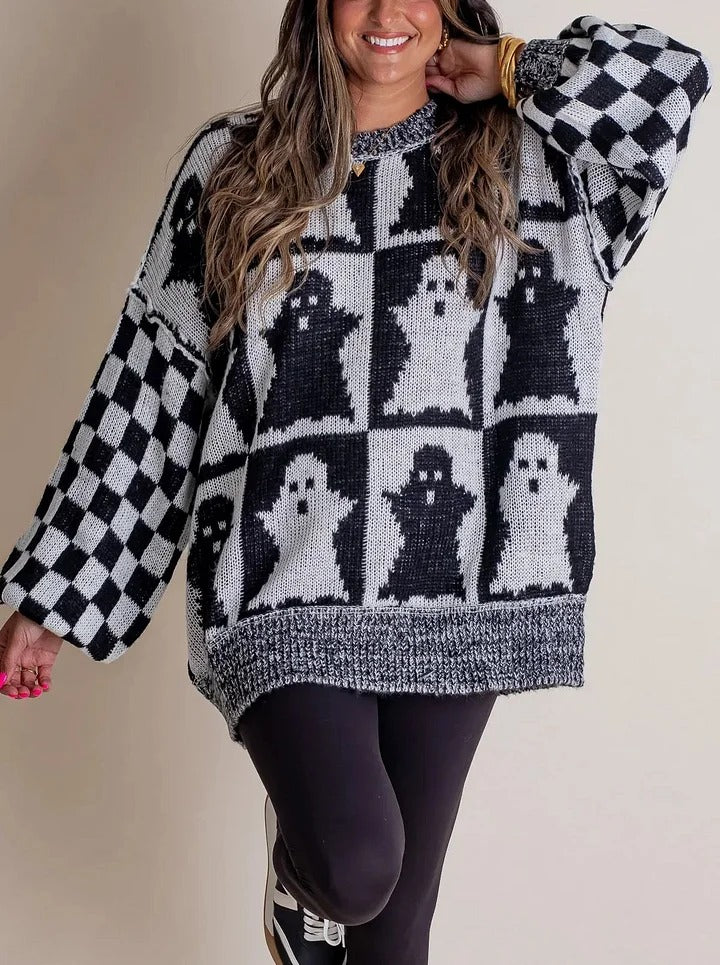 Pull en tricot à carreaux d'Halloween