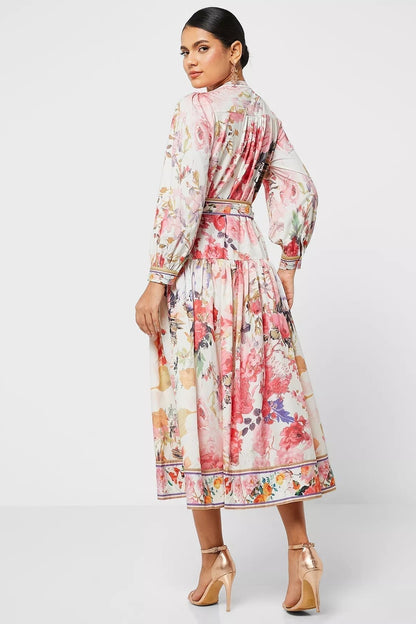 Pauline Laurent® | Robe-chemise midi imprimée avec ceinture