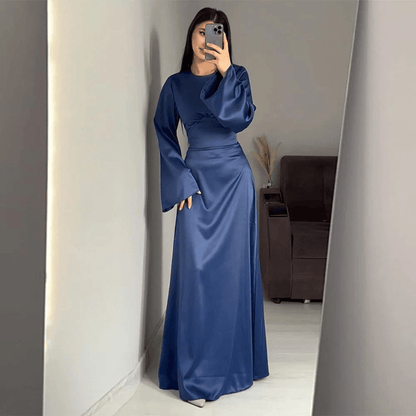 Robe Maxi à Manches Longues et Col Rond Chic Femme