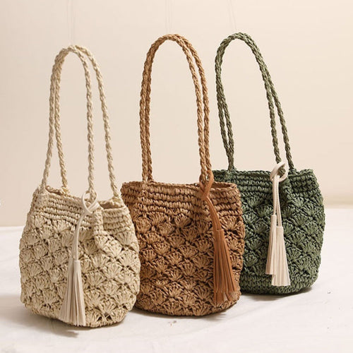 Sac d'épaule en fibre naturelle à motifs