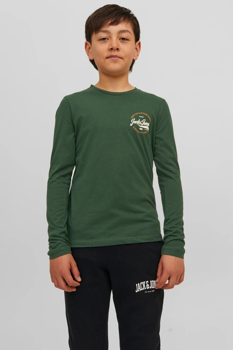 T-Shirt JJMIKK TEE LS CREW NECK JNR manches longues Vert