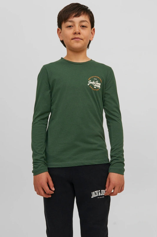 T-Shirt JJMIKK TEE LS CREW NECK JNR manches longues Vert