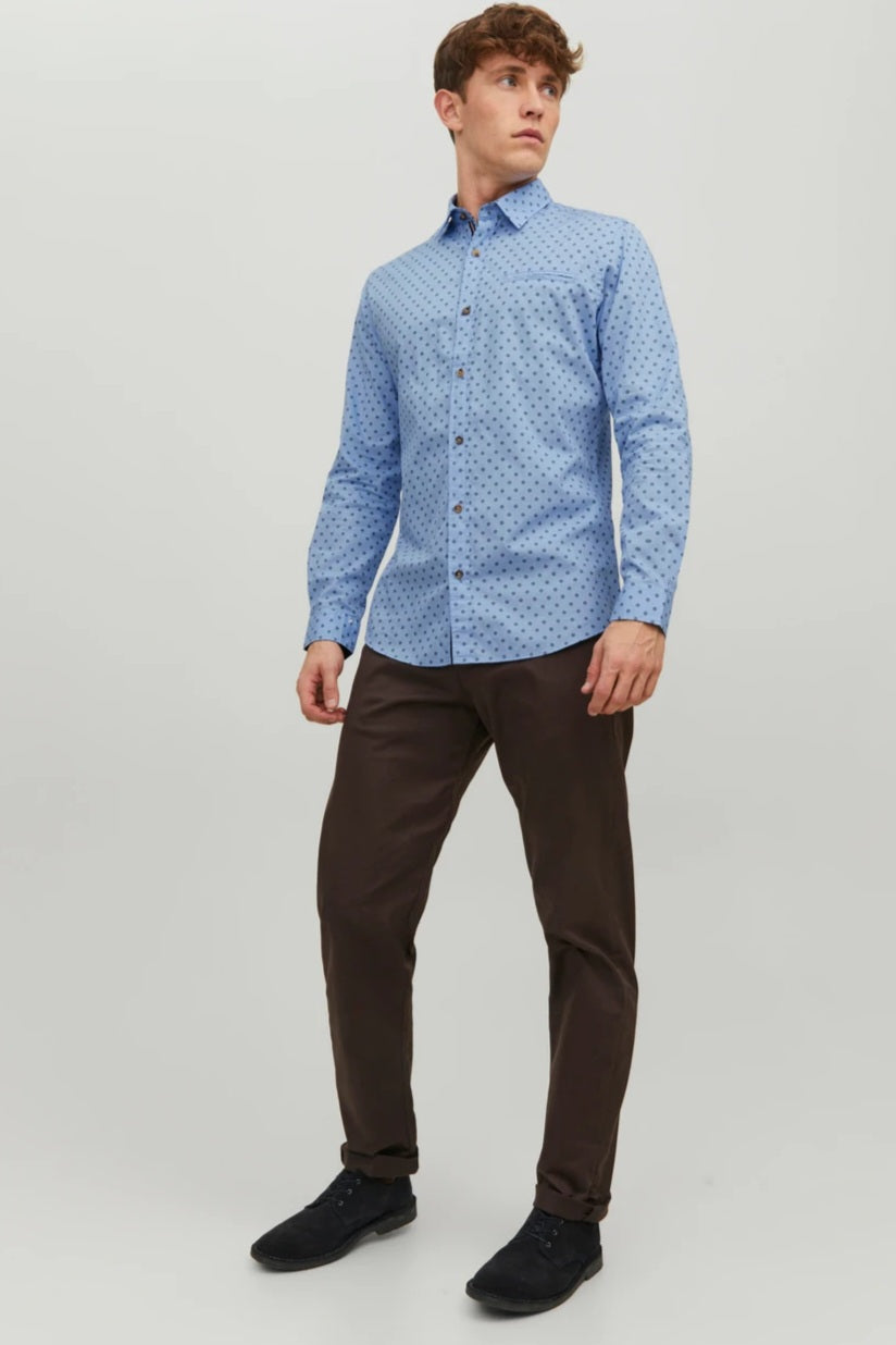 Chemise JJETREKOTA DETAIL SHIRT LS SN bleue