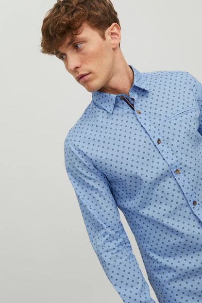 Chemise JJETREKOTA DETAIL SHIRT LS SN bleue