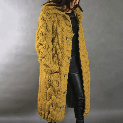 Solène™ | Cardigan long tressé avec capuche
