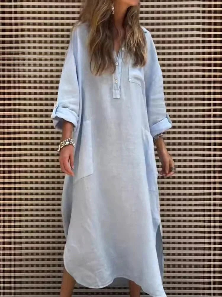 Robe Femme Ample Élégante À Manches Longues Avec Poches