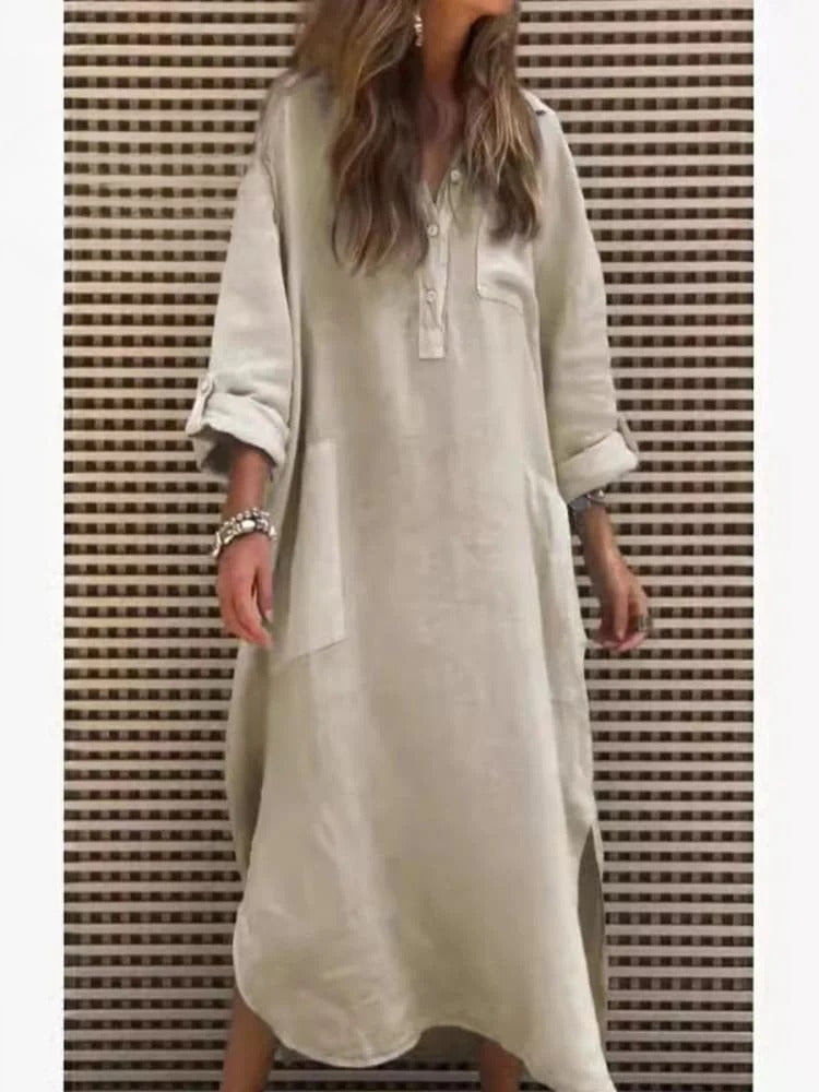Robe Femme Ample Élégante À Manches Longues Avec Poches