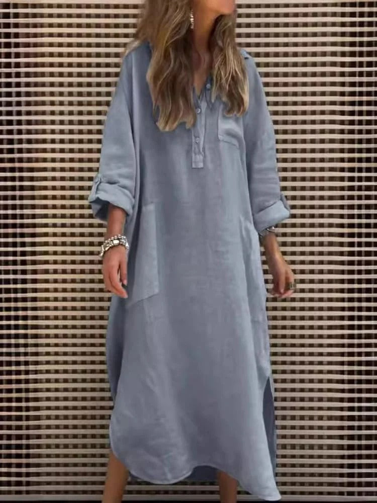 Robe Femme Ample Élégante À Manches Longues Avec Poches
