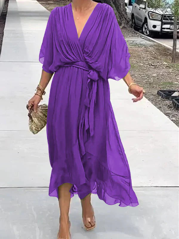 Monica - Robe en mousseline de soie avec décolleté en V