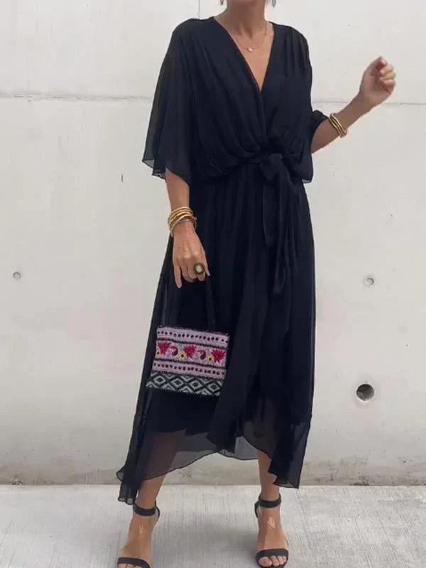 Monica - Robe en mousseline de soie avec décolleté en V