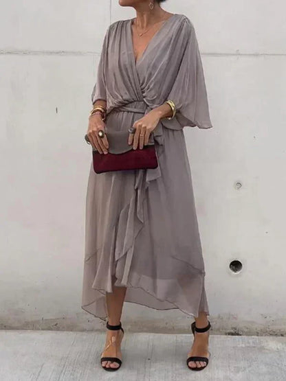 Monica - Robe en mousseline de soie avec décolleté en V