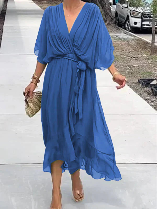Monica - Robe en mousseline de soie avec décolleté en V