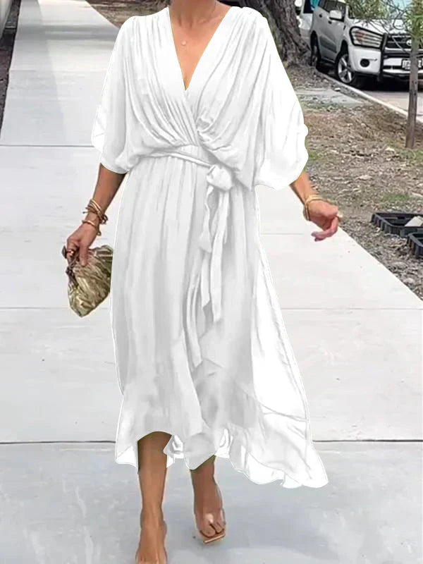 Monica - Robe en mousseline de soie avec décolleté en V