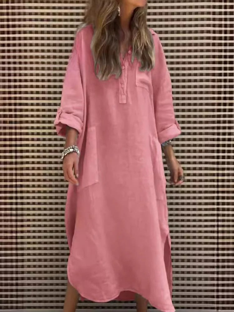 Robe Femme Ample Élégante À Manches Longues Avec Poches