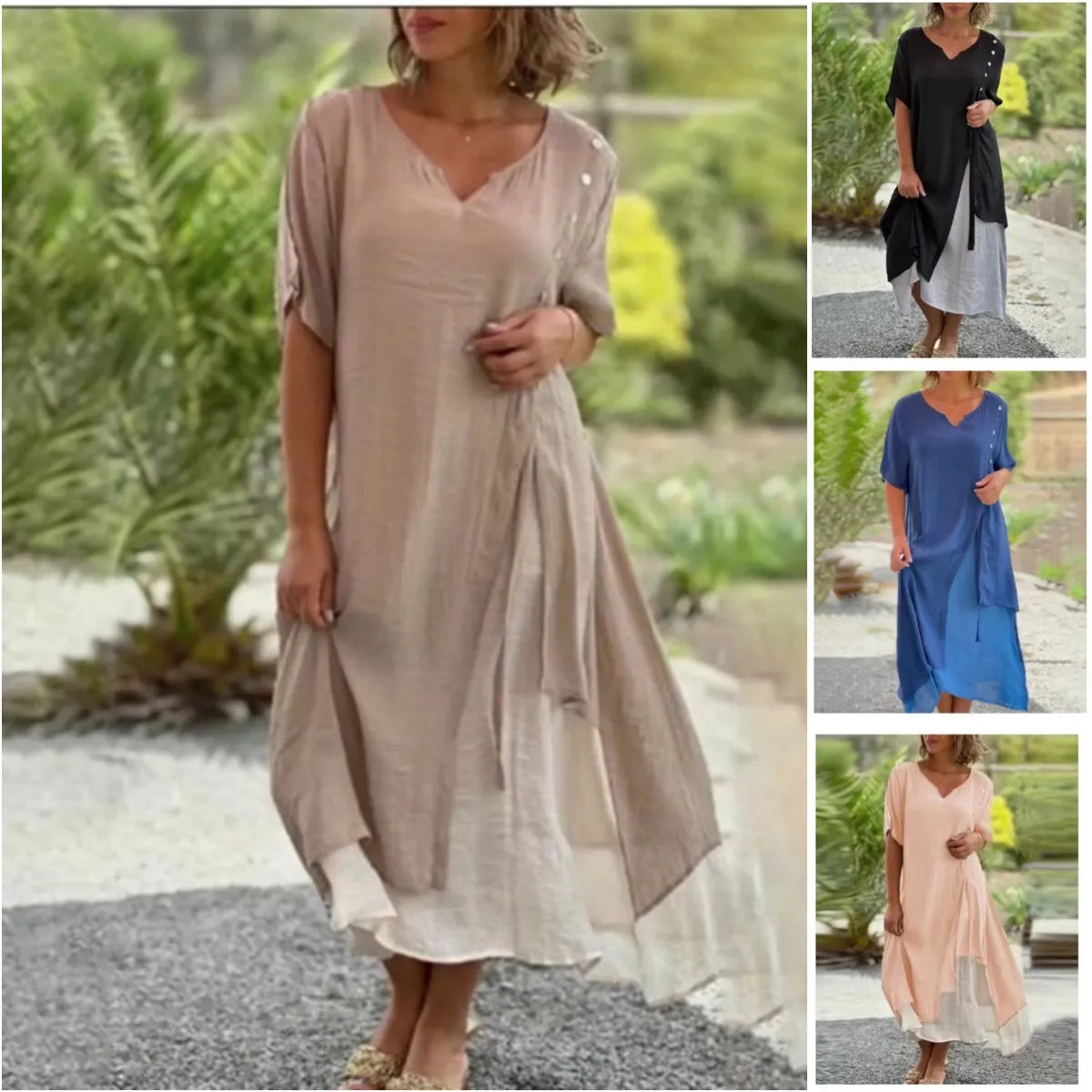 Amabel™ - Robe asymétrique à deux pièces avec manches courtes