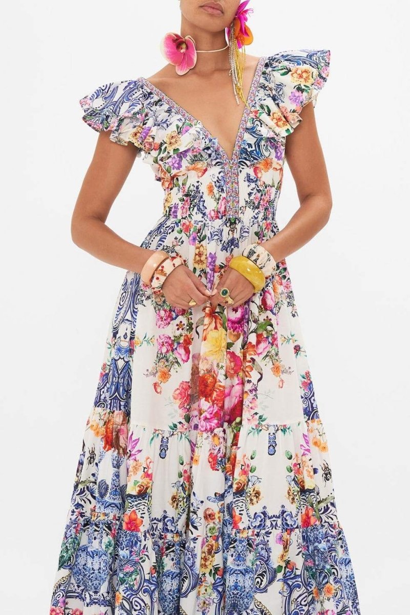Pauline Laurent® | Robe longue à imprimé floral et volants