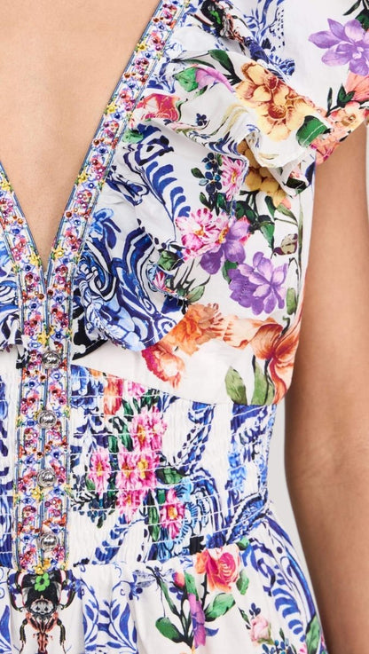 Pauline Laurent® | Robe longue à imprimé floral et volants