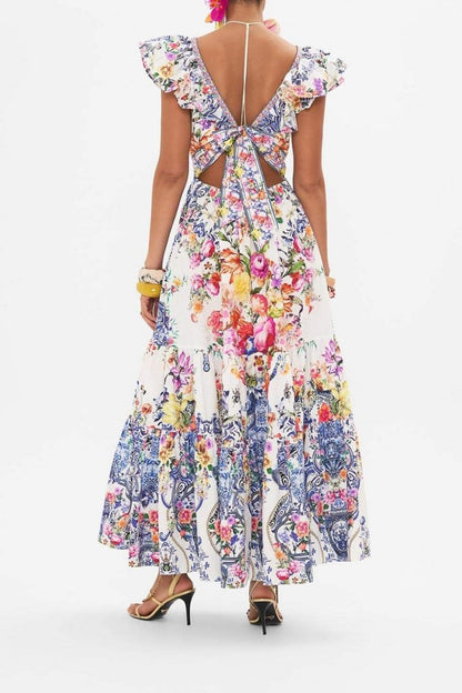 Pauline Laurent® | Robe longue à imprimé floral et volants