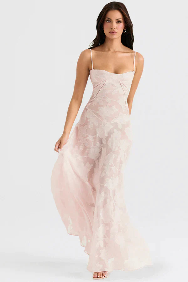 Robe Longue Sans Manches En Dentelle Florale Chic Femme