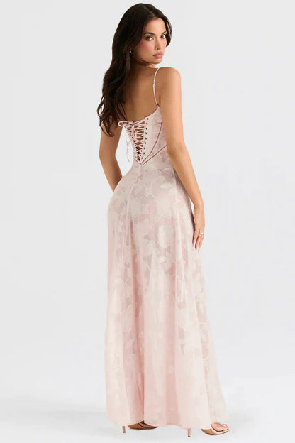 Robe Longue Sans Manches En Dentelle Florale Chic Femme