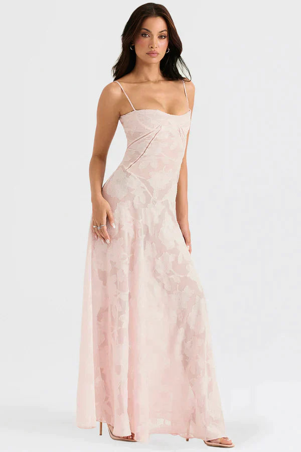 Robe Longue Sans Manches En Dentelle Florale Chic Femme