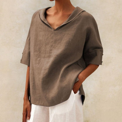 Blouse légère en lin à col en V pour femmes