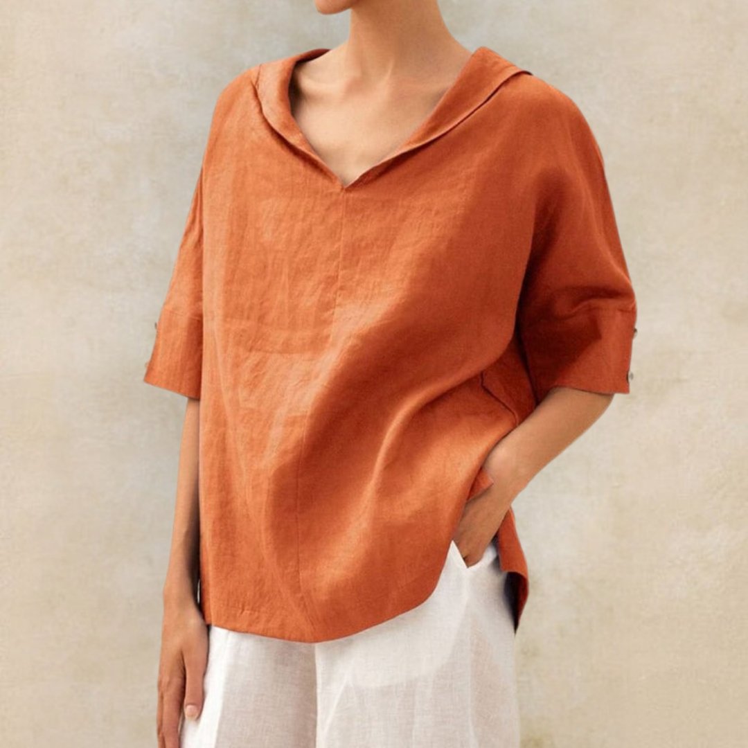 Blouse légère en lin à col en V pour femmes