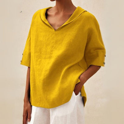 Blouse légère en lin à col en V pour femmes
