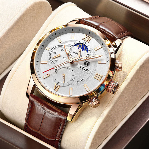 Montre à quartz de luxe en cuir