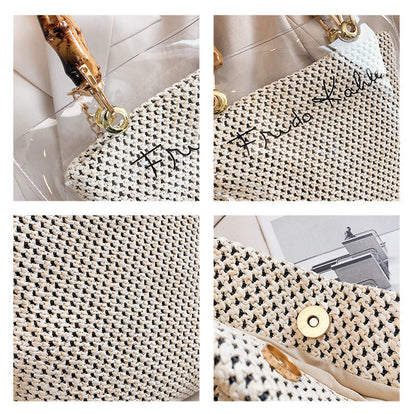 Sac à main transparent avec pochette en fibre naturelle