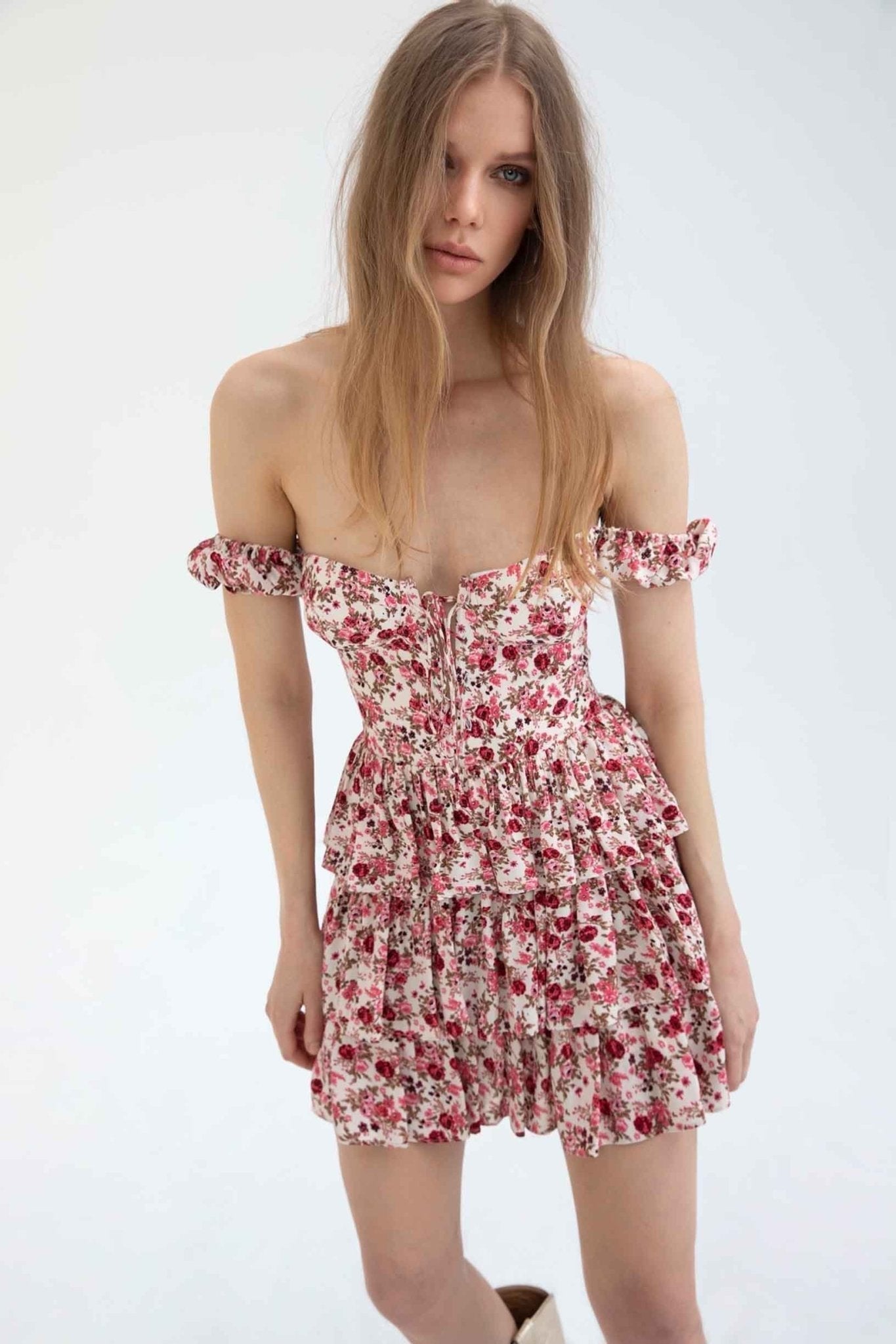 Pauline Laurent® | robe corset imprimée avec marches