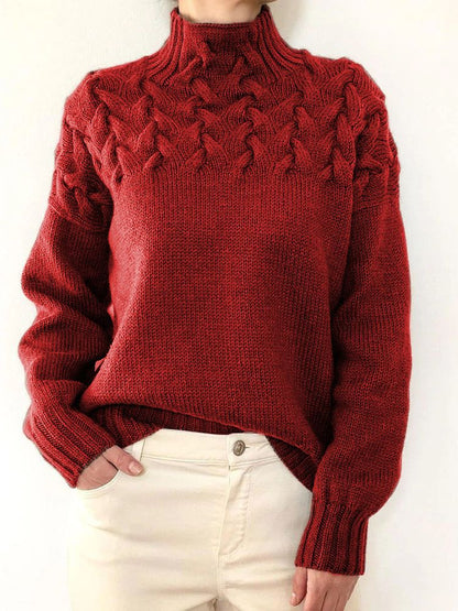 Violet | Pull tricoté à col montant et motif en grosse maille
