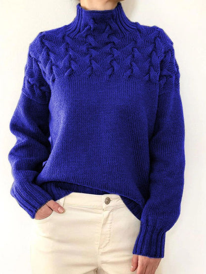 Violet | Pull tricoté à col montant et motif en grosse maille