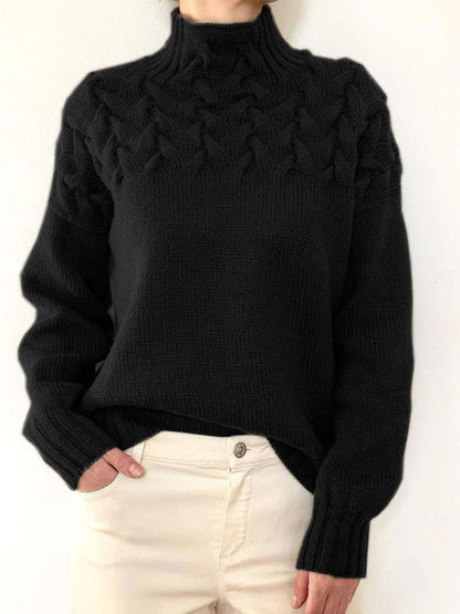 Violet | Pull tricoté à col montant et motif en grosse maille
