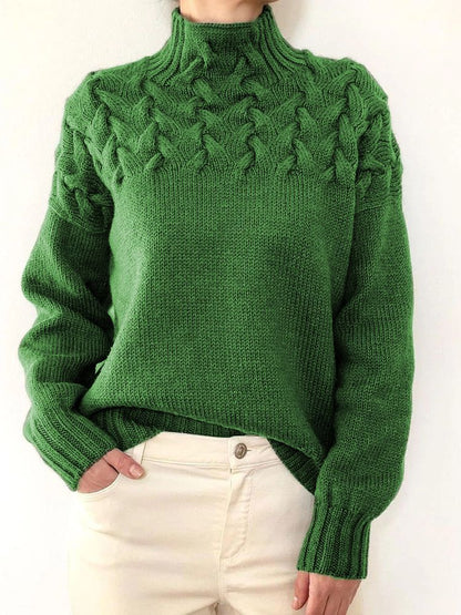 Violet | Pull tricoté à col montant et motif en grosse maille