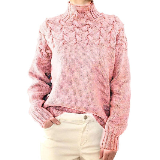 Violet | Pull tricoté à col montant et motif en grosse maille