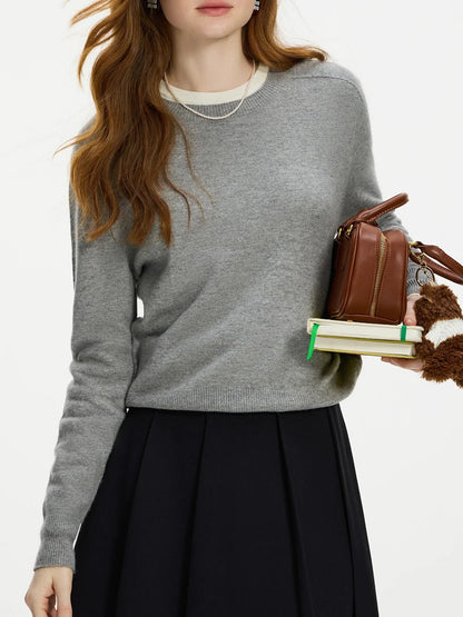 Confortable pull-over 100% laine avec col rond sans couture
