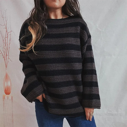 Confortable pullover à rayures surdimensionné de style coréen