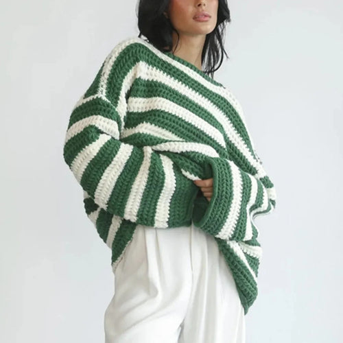 Confortable pullover à rayures surdimensionné de style coréen